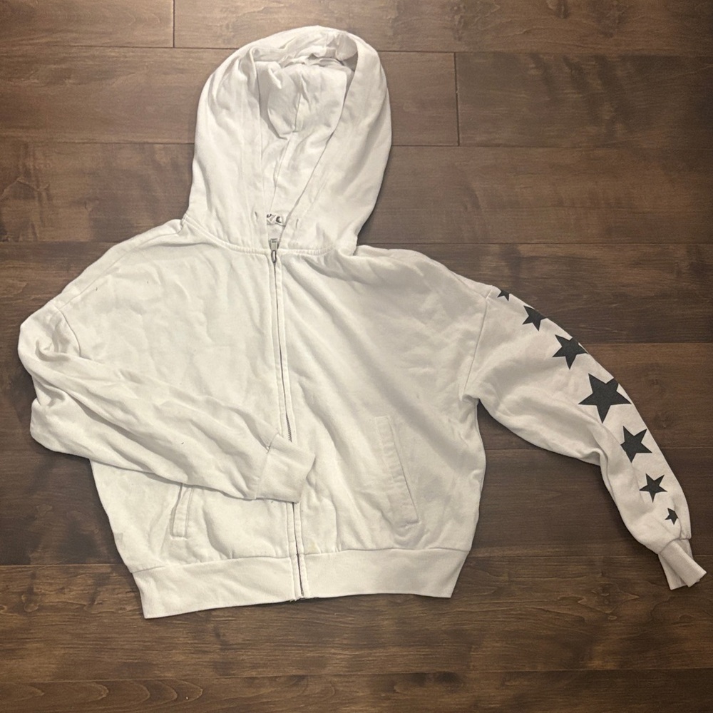 Garage White Hoodie with Black Star Sleeve